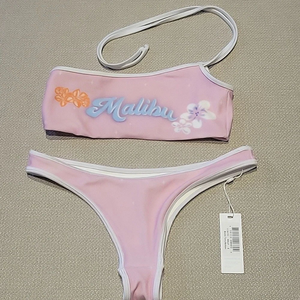 Frankie's Bikinis Malibu Holiday Terry One Shoulder Bikini Top Boot Bottom Small
